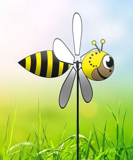11111Windspiel stehend - Biene Rotordurchmesser Ø 32 cm x 54 cm Höhe 65 cm gelb/schwarz