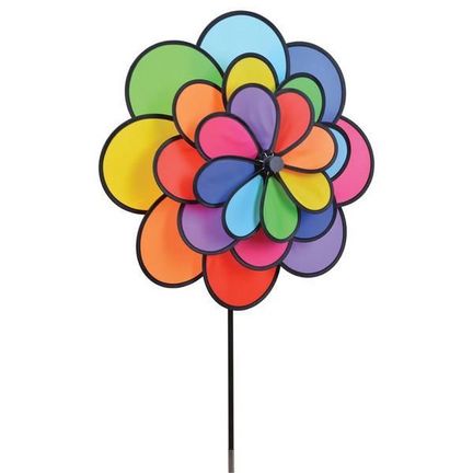 Windrad/stehendes Windspiel Blume Triple Daisy Spinner Rotordurchmesser 55 cm 48 cm 43 cm Höhe 110 cm rainbow
