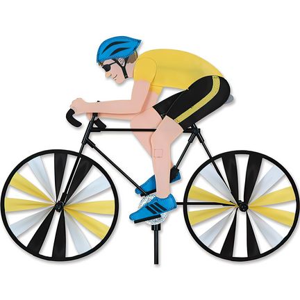 Windspiel stehend - Rennradfahrer "Ratz" Ø 21 cm 55 cm x 43 cm Höhe 105 cm gelb/schwarz/weiß