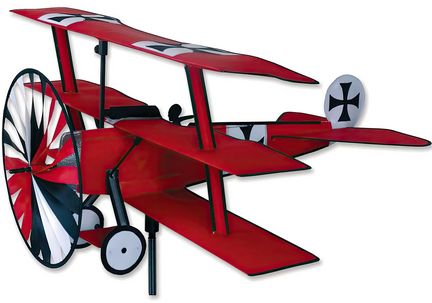 Windspiel stehend - Flugzeug Fokker Tri-Plane Ø 30 cm 76 cm x 84 cm rot
