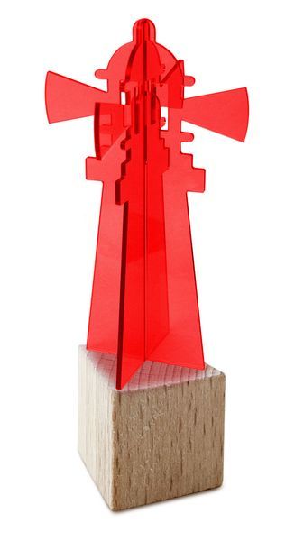 11111Sonnenfänger Lichtzauber - 3D-Leuchtturm mini 5 cm stehend inkl. Holzsockel rot