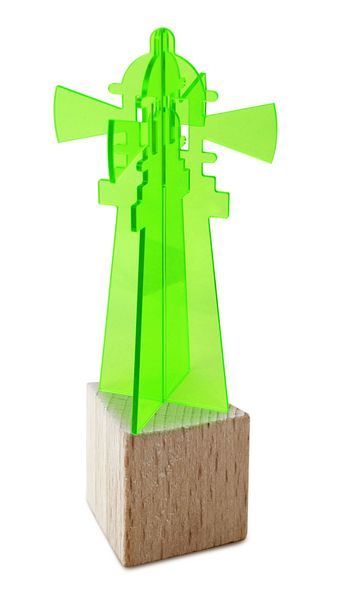 11111Sonnenfänger Lichtzauber - 3D-Leuchtturm midi 10 cm stehend inkl. Holzsockel grün