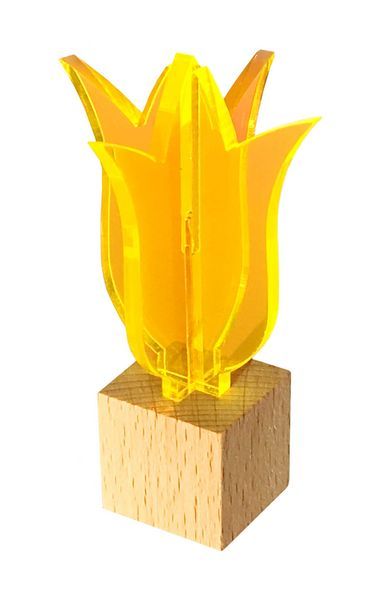 11111Sonnenfänger Lichtzauber - 3D-Tulpe Blume mini 5 cm stehend inkl. Holzsockel orange