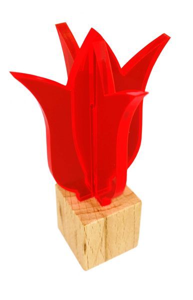 11111Sonnenfänger Lichtzauber - 3D-Tulpe Blume mini 5 cm stehend inkl. Holzsockel rot