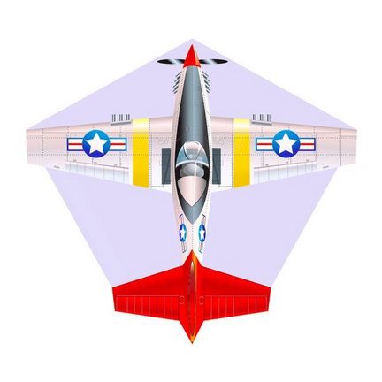 X-Kites Mini Mylar Kites - Einleiner-Drachen/Kinderdrachen (1-Leiner) rtf (flugfertig) Flugzeug P51 10 cm x 10 cm grau/silber