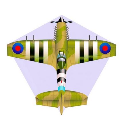11111X-Kites Mini Mylar Kites - Einleiner-Drachen/Kinderdrachen (1-Leiner) rtf (flugfertig) Flugzeug Spitfire 10 cm x 10 cm taupe