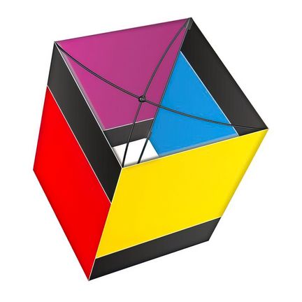 X-Kites Acro Box 3D-Einleiner-Drachen/Kinderdrachen (1-Leiner) rtf (flugfertig) 37 cm x 30 cm Polyestertuch Gfk-Gestänge schwarz/rainbow