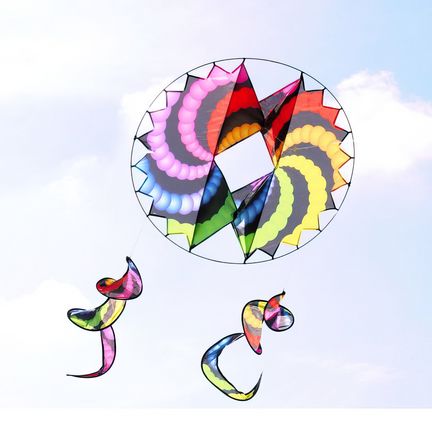 11111X-Kites - 3D-Einleiner-Drachen/Kinderdrachen (1-Leiner) rtf (flugfertig) Circle Wing 90 cm x 90 cm Polyestertuch mit Druck Gfk-Gestänge rainbow