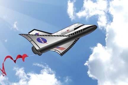 11111WindNSun 3D-Einleiner-Drachen/Kinderdrachen (1-Leiner) rtf (flugfertig) Space Shuttle 127 cm x 130 cm Polyestertuch mit Druck Gfk-Gestänge grau/schwarz