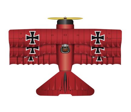 11111WindNSun 3D-Einleiner-Drachen/Kinderdrachen (1-Leiner) rtf (flugfertig) Red Baron 90 cm x 130 cm Polyestertuch mit Druck Gfk-Gestänge rot/weiß/schwarz