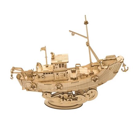 11111Robotime - DIY - Fishing Ship (DIY 3D Puzzle 19 x 4.8 x 15.8 cm) (Holzbausatz)