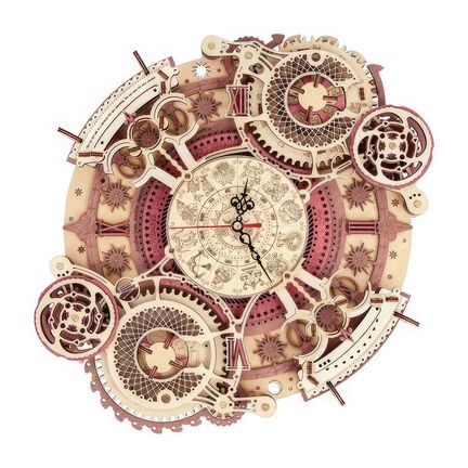 11111Robotime - DIY Zodiac Wall Clock (DIY 3D Puzzle 33.5 x 29.5 x 5.5 cm) Pendeluhr (Holzbausatz)