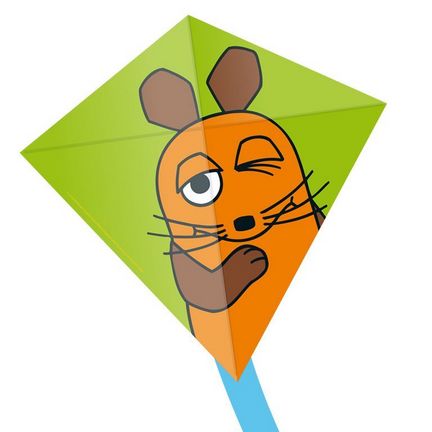 11111Elliot Maus Einleiner-Drachen/Kinderdrachen (Eddy/1-Leiner) rtf (flugfertig) Maus grün/orange 75 cm x 75 cm