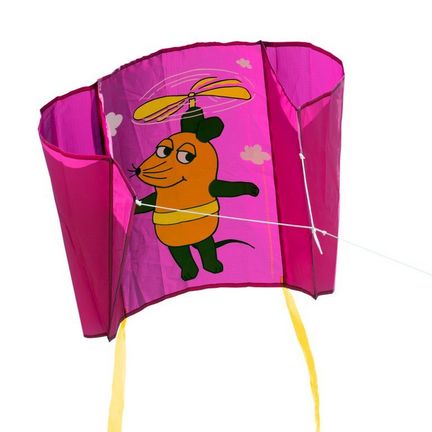 11111Elliot Maus - Einleiner-Drachen/Kinderdrachen (Mini-Pocket-Kite/1-Leiner) rtf (flugfertig) Flieger 43 cm x 33 cm lila/orange
