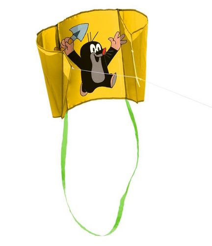 11111Elliot Einleiner-Drachen/Kinderdrachen (Pocket-Kite/1-Leiner) rtf (flugfertig) Maulwurf mit Schaufel 76 cm x 50 cm gelb/bunt