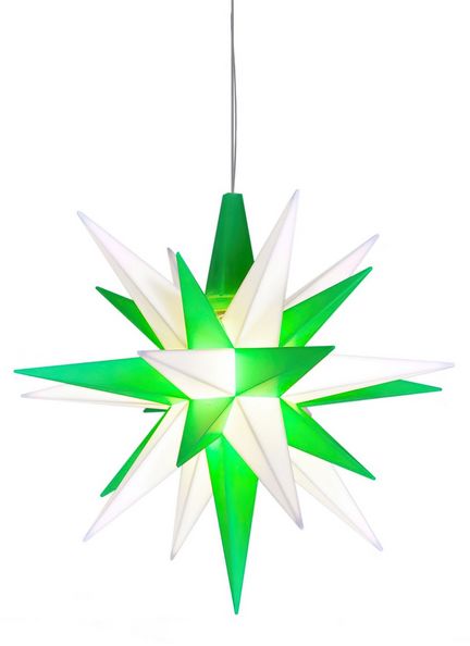 11111Herrnhuter Stern A1e - Weihnachtsstern Innen und Außen Ø 13 cm Kunststoff inkl. LED grün/weiß