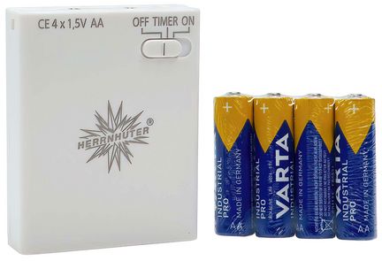 11111Herrnhuter Sterne Batteriehalter mit Timer inkl. 4 Mignon AA Batterien für 1 Stern oder 1 - 3 Miniatursterne (A1e / A1b / I1) (nur für den Innenbereich)