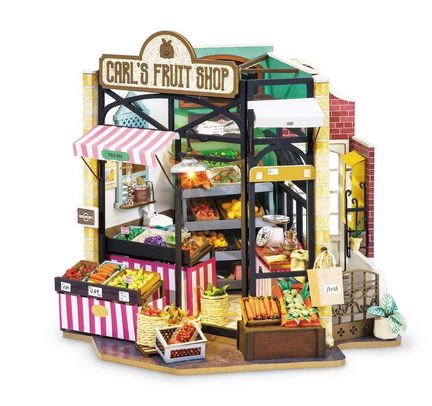 11111Robotime - DIY Miniaturhaus - Carl*s Fruit Shop (DIY House - 23.8 x 19.7 x 23 cm) Karl*s Obstladen (Holzbausatz)