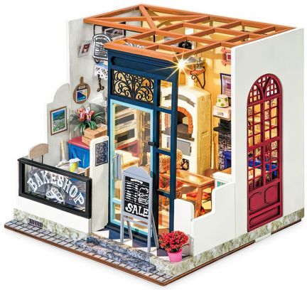 11111Robotime - DIY Miniaturhaus - Nancy*s Bake Shop (DIY House - 17.2 x 19.5 x 18.4 cm) Nancy*s Bäckerei (Holzbausatz)