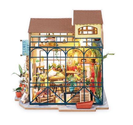 Robotime - DIY Miniaturhaus - Emily*s Flower Shop (DIY House - 22 x 19 x 21 cm) Emily*s Floristik/Blumenladen (Holzbausatz)