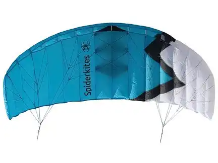 Spiderkites Wasabi 2.4  Zweileiner-Lenkdrachen (Lenkmatte/Parafoil/2-Leiner) rtf (flugfertig) 240 cm x 77 cm blau/weiß