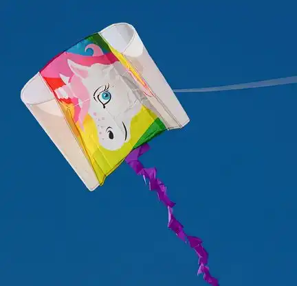 11111Spiderkites Einleiner-Drachen/Kinderdrachen (Pocket-Kite/1-Leiner) rtf (flugfertig) Einhorn 76 cm x 50 cm weiß/bunt