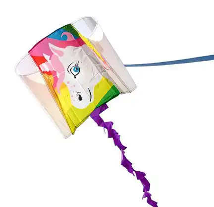 Spiderkites Einleiner-Drachen/Kinderdrachen (Pocket-Kite/1-Leiner) rtf (flugfertig) Mini-Einhorn 44 cm x 33 cm weiß/bunt