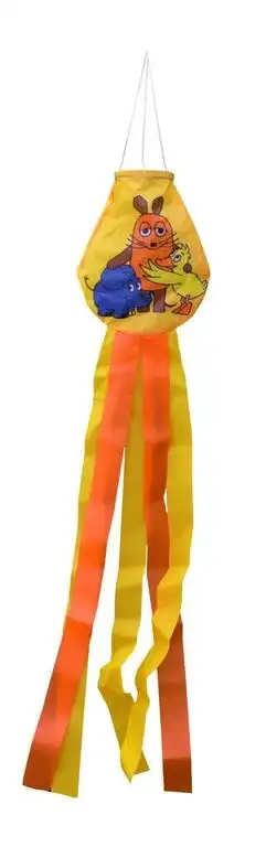 kleiner Windsack (Windfänger) - fröhliche Windrabauken Maus Elefant & Ente 16 cm x 14 cm x 60 cm gelb/orange