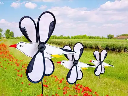 Windspiel stehend - Mini-Möwe 11 cm x 25 cm x 41 cm Höhe 43 cm weiß/schwarz