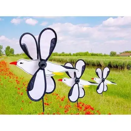 Windspiel stehend - Mini-Möwe 11 cm x 25 cm x 41 cm Höhe 43 cm weiß/schwarz
