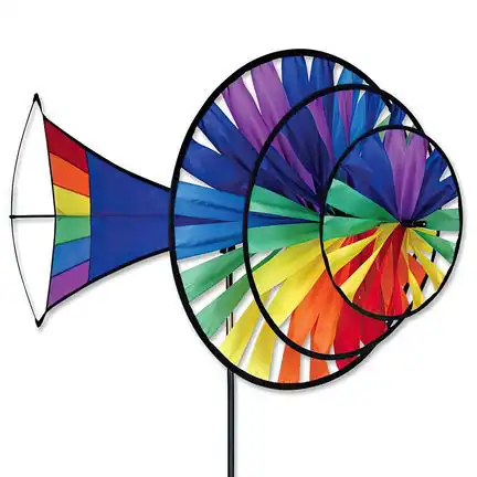 Windrad/stehendes Windspiel Large Rainbow Triple Spinner Ø 56 cm/45 cm/31 cm Ruder 60 cm x 41 cm Höhe 174 cm rainbow