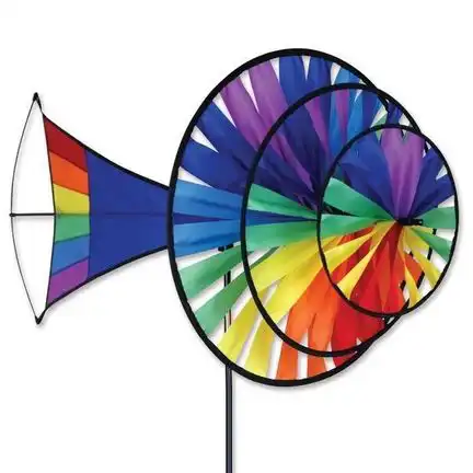 Windrad/stehendes Windspiel Large Rainbow Triple Spinner Ø 56 cm/45 cm/31 cm Ruder 60 cm x 41 cm Höhe 174 cm rainbow