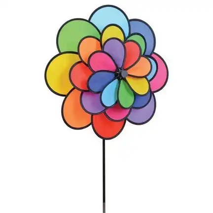 11111Windrad/stehendes Windspiel Blume Triple Daisy Spinner Rotordurchmesser 55 cm 48 cm 43 cm Höhe 110 cm rainbow