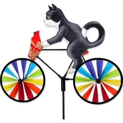 11111Windspiel stehend - Katze auf Fahrrad Ø 18 cm 50 cm x 48 cm Höhe 105 cm rainbow