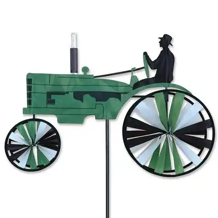 11111Windspiel stehend - Nostalgie Traktor Ø 25 cm/15 cm 58 cm x 40 cm Höhe 90 cm grün/schwarz klein