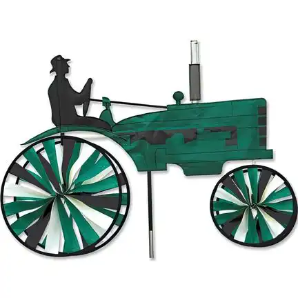 Windspiel stehend - Nostalgie Traktor Ø 30 cm/20 cm 72 cm x 51 cm Höhe 110 cm grün/schwarz groß