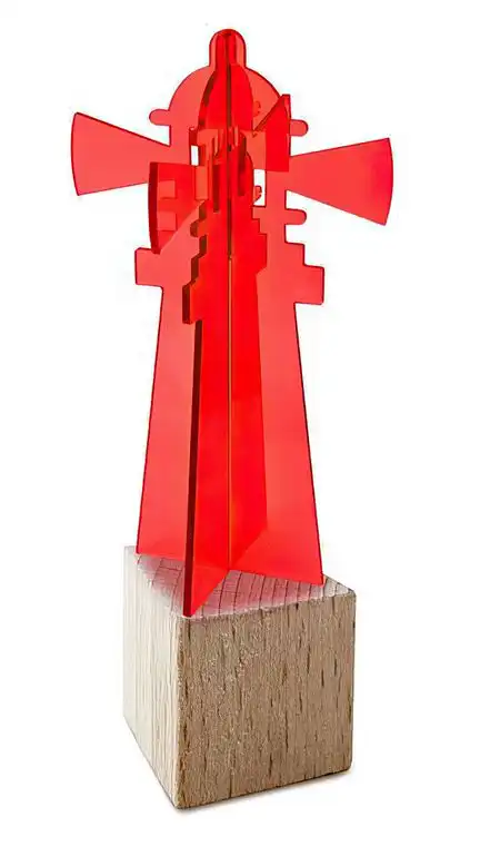 11111Sonnenfänger Lichtzauber - 3D-Leuchtturm midi 10 cm stehend inkl. Holzsockel rot