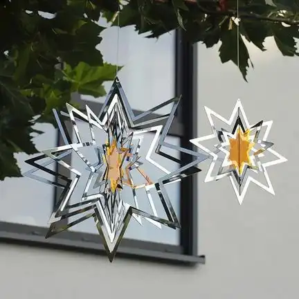 Elliot Lichtzauber - Metallwindspiel hängend Edelstahl-Stern mit Lichtzauber groß 32 cm orange