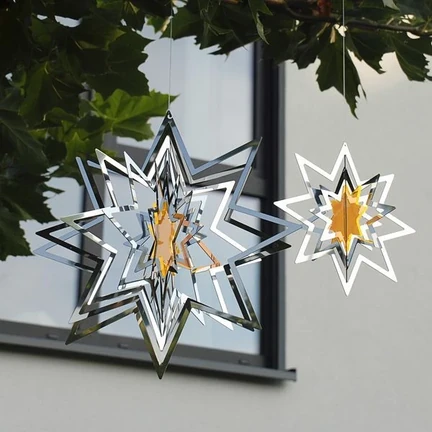 Elliot Lichtzauber - Metallwindspiel hängend Edelstahl-Stern mit Lichtzauber groß 32 cm rot