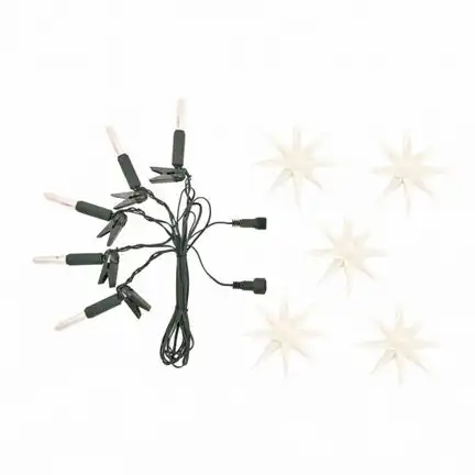 Herrnhuter Sternenkette / Lichterkette Erweiterungs-Set mit 5 Sternen Ø 13 cm Kunststoffstern - weiß LED Wunderschöne und sehr hochwertige Weihnachtsstern-Lichterkette für Innen und Außen - das Original mit 25 Zacken