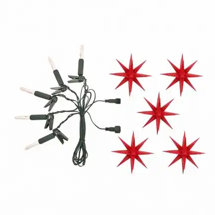 Herrnhuter Sternenkette / Lichterkette Erweiterungs-Set mit 5 Sternen Ø 13 cm Kunststoffstern - rot LED Wunderschöne und sehr hochwertige Weihnachtsstern-Lichterkette für Innen und Außen - das Original mit 25 Zacken