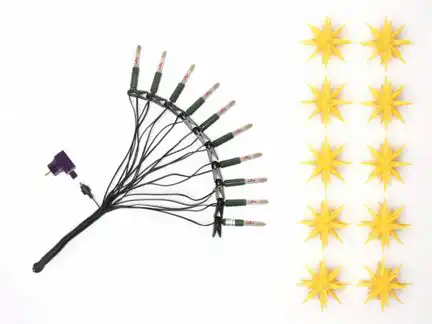 Herrnhuter Sternenkette / Lichterkette mit 10 Sternen Ø 13 cm Kunststoffstern - gelb LED Wunderschöne und sehr hochwertige Weihnachtsstern-Lichterkette für Innen und Außen - das Original mit 25 Zacken
