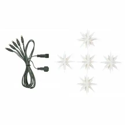 11111Herrnhuter Sternenkette / Lichterkette Erweiterungs-Set mit 5 Sternen Ø 8 cm Kunststoffstern - weiß LED Wunderschöne und sehr hochwertige Weihnachtsstern-Lichterkette für Innen und Außen - das Original mit 25 Zacken