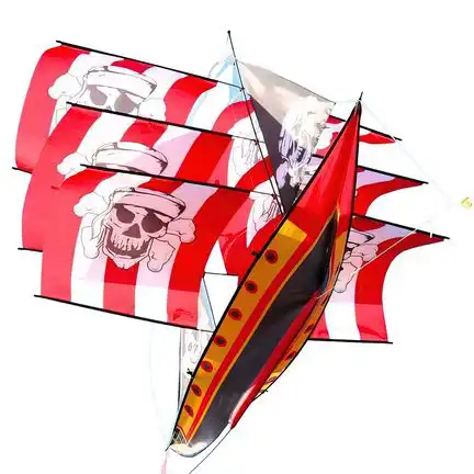 WindNSun - 3D-Einleiner-Drachen/Kinderdrachen (1-Leiner) rtf (flugfertig) Piratenschiff 90 cm x 70 cm Polyestertuch mit Druck Gfk-Gestänge rot/weiß/schwarz