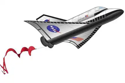 11111WindNSun 3D-Einleiner-Drachen/Kinderdrachen (1-Leiner) rtf (flugfertig) Space Shuttle 127 cm x 130 cm Polyestertuch mit Druck Gfk-Gestänge grau/schwarz