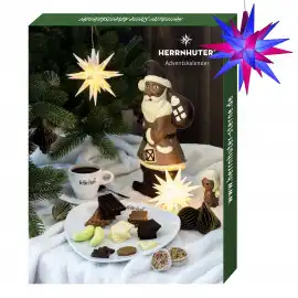 11111Herrnhuter Adventskalender 2025 dunkelblau/magenta Ø 13 cm Kunststoffstern - dunkelblau/magenta LED Adventskalender mit einem Bausatz für einen wunderschönen und sehr hochwertigen Weihnachtsstern und feiner Schokolade - das Original mit 25 Zacken