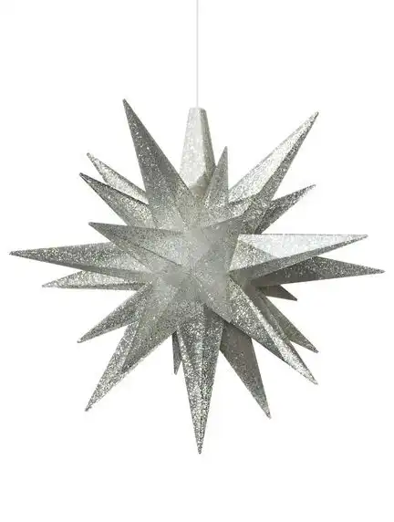 Herrnhuter Stern A1e Ø 13 cm Kunststoffstern inkl. LED - silber glitter - Sonderedition 2022  Wunderschöner und sehr hochwertiger Weihnachtsstern für Innen und Außen - das Original mit 25 Zacken