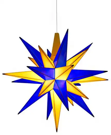 11111Herrnhuter Stern A1e Ø 13 cm Kunststoffstern inkl. LED - blau/gelb Wunderschöner und sehr hochwertiger Weihnachtsstern für Innen und Außen - das Original mit 25 Zacken