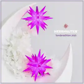 11111Herrnhuter Stern A1e Ø 8 cm Kunststoffstern inkl. LED - violett - Sonderedition 2025  Wunderschöner und sehr hochwertiger Weihnachtsstern für Innen und Außen - das Original mit 25 Zacken