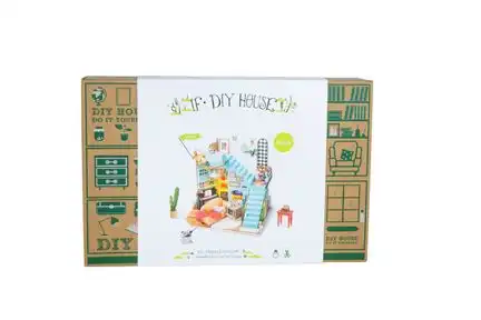 11111Robotime - DIY Miniaturhaus - Joy*s Peninsula Living Room (DIY House - 25.5 x 22.9 x 20.4 cm) Joy*s Wohnzimmer (Holzbausatz)